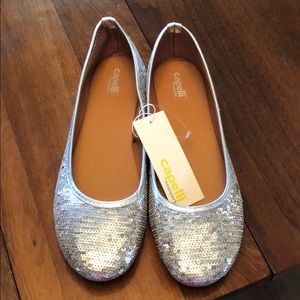Silver sparkle flats